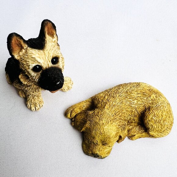 Set of Two Adorable Resin Dog Figurines Sitting and Sleeping Puppies - Picture 9 of 12